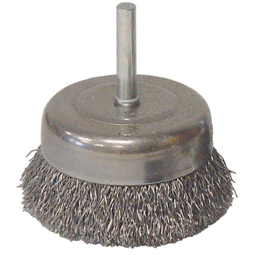 Vortec Pro 3″ Crimped Wire Cup Brush, .014″ Steel Fill, 1/4″ Stem - Exact Tool & Supply