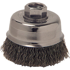 Vortec Pro 3″ Crimped Wire Cup Brush, .014″ Steel Fill, 5/8″-11 UNC Nut - Exact Tool & Supply