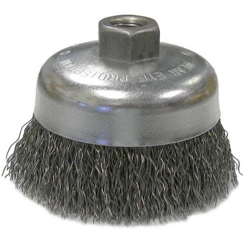 Vortec Pro 4″ Crimped Wire Cup Brush, .020″ Steel Fill, 5/8″-11 UNC Nut - Exact Tool & Supply