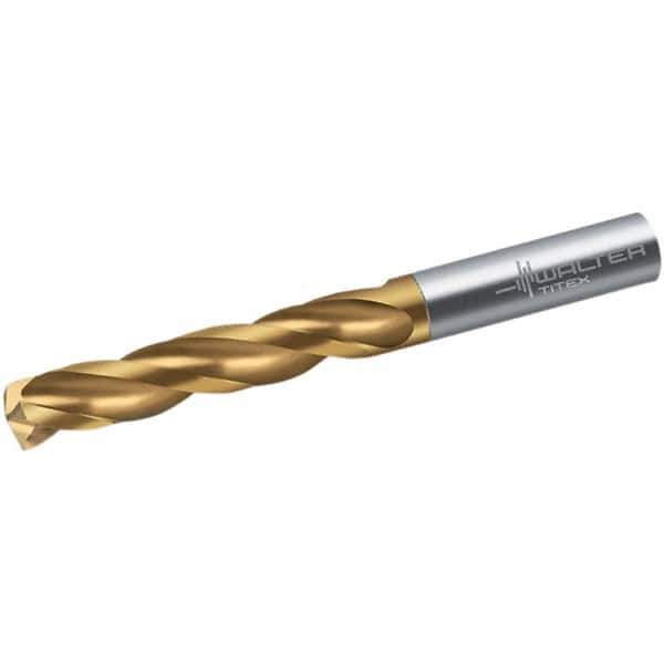 Walter-Titex - 10.5mm 150° Spiral Flute Solid Carbide Screw Machine Drill Bit - TiN Finish, Right Hand Cut, 55mm Flute Length, 89mm OAL, Maximiza Point, Straight Shank - Exact Tool & Supply