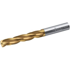 Walter-Titex - 10.5mm 150° Spiral Flute Solid Carbide Screw Machine Drill Bit - TiN Finish, Right Hand Cut, 55mm Flute Length, 89mm OAL, Maximiza Point, Straight Shank - Exact Tool & Supply