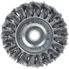 Vortec Pro 3″ Knot Wire Wheel, Standard Twist, .014″ , 1/2″-3/8″ Arbor Hole, Steel Wire - Exact Tool & Supply
