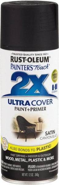 Rust-Oleum - Canyon Black, Satin, Enamel Spray Paint - 8 to 12 Sq Ft per Can, 12 oz Container - Exact Tool & Supply