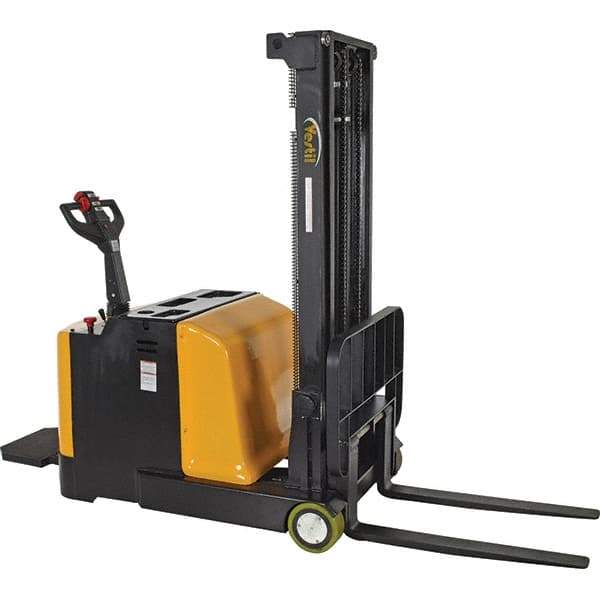 Vestil - 2,000 Lb Capacity, 118" Lift Height, Battery Powered Stacker - 2" Lowered Height, 36-1/4" Fork Length, 34" Overall Width - Exact Tool & Supply
