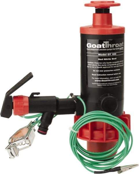 GoatThroat Pumps - 3/8" Outlet, 4 GPM, Polypropylene Hand Operated Transfer Pump - 56" OAL, For up to 55 Gal Drums, For Class I & II Flammable & Combustible Liquids - Exact Tool & Supply