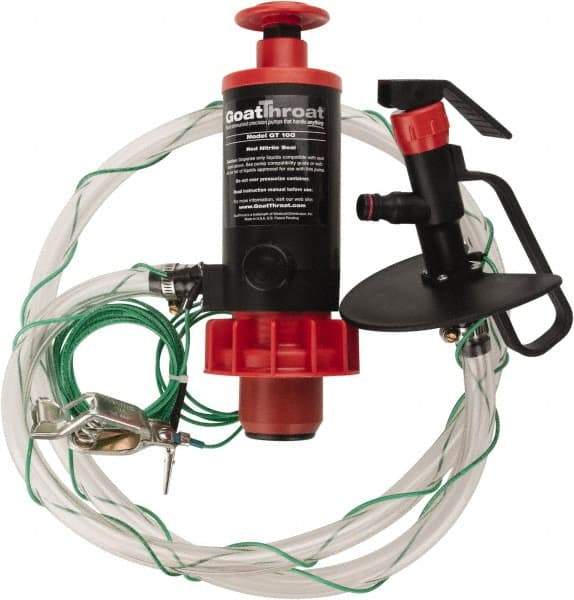 GoatThroat Pumps - 3/8" Outlet, 4 GPM, Polypropylene Hand Operated Transfer Pump - 56" OAL, For up to 55 Gal Drums, For Class I & II Flammable & Combustible Liquids - Exact Tool & Supply
