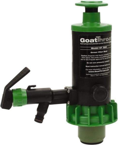 GoatThroat Pumps - 3/8" Outlet, 4 GPM, Polypropylene Hand Operated Transfer Pump - 56" OAL, For up to 55 Gal Drums, For Biodiesel, Lightweight Synthetic Oils, Pesticides, Solvents, Acids & Other Corrosive Chemicals - Exact Tool & Supply