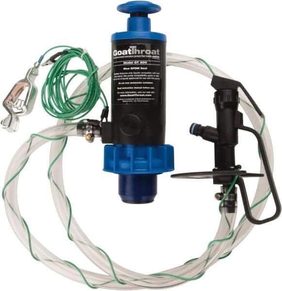 GoatThroat Pumps - 3/8" Outlet, 4 GPM, Polypropylene Hand Operated Transfer Pump - 56" OAL, For up to 55 Gal Drums, For Class I & II Flammable & Combustible Liquids - Exact Tool & Supply