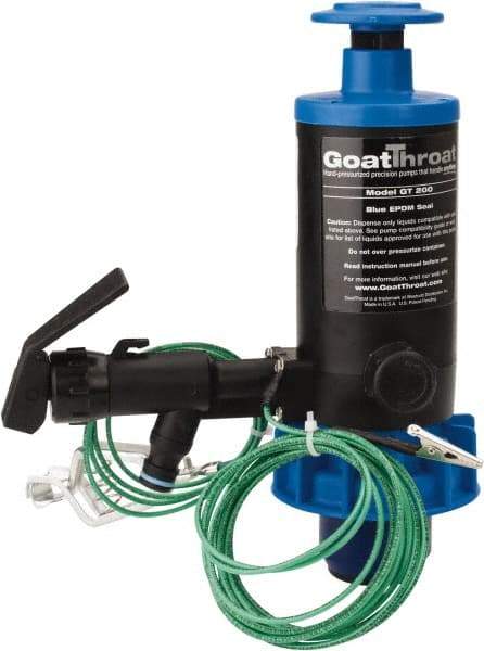 GoatThroat Pumps - 3/8" Outlet, 4 GPM, Polypropylene Hand Operated Transfer Pump - 56" OAL, For up to 55 Gal Drums, For Class I & II Flammable & Combustible Liquids - Exact Tool & Supply