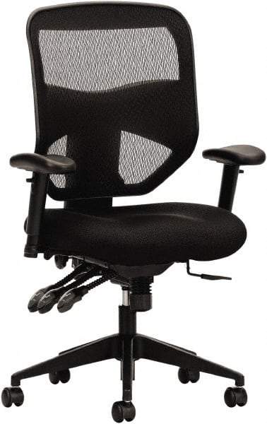 Basyx - 44-1/2" High High Back Chair - 30" Wide x 26" Deep, Padded Mesh Seat, Black - Exact Tool & Supply
