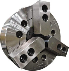 TMX - 3 Jaws, 5" Chuck Diam, Plain Back Mount, 1.2992" Through Hole, Drawtube, Hydraulic Power Lathe Chuck - 0.3937" to 5.315" Jaw Capacity, 7,000 RPM - Exact Tool & Supply