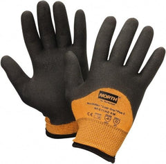 North - Size S (7), ANSI Cut Lvl 4, Nitrile Coated Dyneema Cut & Puncture Resistant Gloves - 12" Long, Palm, Fingers & Knuckles Coated, Dyneema Lining, Continuous Knit Cuff, Hi-Vis Orange/Black, Paired - Exact Tool & Supply