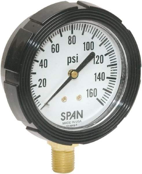Span - 2-1/2" Dial, 1/4 Thread, 0-160 Scale Range, Pressure Gauge - Lower Connection Mount, Accurate to 1% Full-Scale of Scale - Exact Tool & Supply