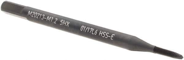 Walter-Prototyp - M1.2x0.25 Metric, 2 Flute, Oxide Finish, Cobalt Spiral Point Tap - Plug Chamfer, Right Hand Thread, 40mm OAL, 5mm Thread Length, 2.5mm Shank Diam, 5HX Class of Fit, Series M20213 - Exact Tool & Supply
