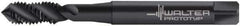 Walter-Prototyp - M3x0.50 Metric Coarse, 3 Flute, 50° Helix, Modified Bottoming Chamfer, Oxide Finish, Cobalt Spiral Flute STI Tap - Right Hand Flute, 2.4803" OAL, 0.1772" Shank Diam, 0.2756" Thread Length, 6H Class of Fit, Series M205049 - Exact Tool & Supply