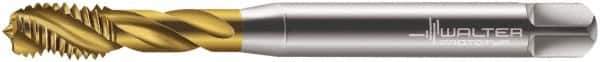 Walter-Prototyp - M3x0.50 Metric 3 Flute 6H Modified Bottoming Spiral Flute Tap - Cobalt, TiN Finish, 56mm OAL, Right Hand Flute, Right Hand Thread, Series 7051775 - Exact Tool & Supply