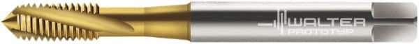 Walter-Prototyp - M10x1.50 Metric 3 Flute 6H Modified Bottoming Spiral Flute Tap - Cobalt, TiN Finish, 100mm OAL, Right Hand Flute, Right Hand Thread, Series 204105 - Exact Tool & Supply