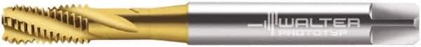 Walter-Prototyp - M5x0.80 Metric 4 Flute 6HX Bottoming Spiral Flute Tap - Cobalt, TiN Finish, 70mm OAL, Right Hand Flute, Right Hand Thread, Series 2051315 - Exact Tool & Supply