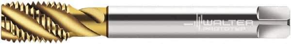 Walter-Prototyp - 5/8-18 UNF 4 Flute 2B Semi-Bottoming Spiral Flute Tap - High Speed Steel, TiN Finish, 100mm OAL, Right Hand Flute, Right Hand Thread, Series TC115 - Exact Tool & Supply