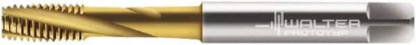 Walter-Prototyp - M6x1.00 Metric 3 Flute 6H Modified Bottoming Spiral Flute Tap - Cobalt, TiN Finish, 80mm OAL, Right Hand Flute, Right Hand Thread, Series 2041215 - Exact Tool & Supply