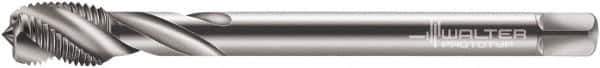 Walter-Prototyp - M5x0.50 Metric Fine 3 Flute 6H Modified Bottoming Spiral Flute Tap - Cobalt, Bright Finish, 70mm OAL, Right Hand Flute, Right Hand Thread, Series 7156770 - Exact Tool & Supply