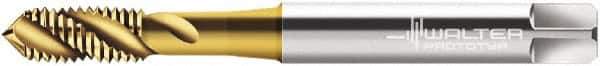 Walter-Prototyp - #10-32 UNF 3 Flute 2B Modified Bottoming Spiral Flute Tap - Cobalt, TiN Finish, 70mm OAL, Right Hand Flute, Right Hand Thread, Series P2351905 - Exact Tool & Supply