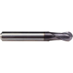 Emuge - 1/4" Diam, 3/8" LOC, 2 Flute Solid Carbide Ball End Mill - TiAlN Finish, Single End, 2-1/4" OAL, 1/4" Shank Diam, Ball Flute - Exact Tool & Supply