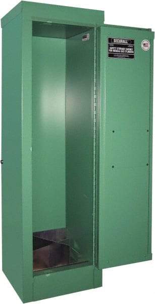 Securall Cabinets - 1 Door, Green Steel Standard Safety Cabinet for Flammable and Combustible Liquids - 44" High x 14" Wide x 13-5/8" Deep, Manual Closing Door, 3 Point Key Lock, D, E Cylinder Capacity - Exact Tool & Supply