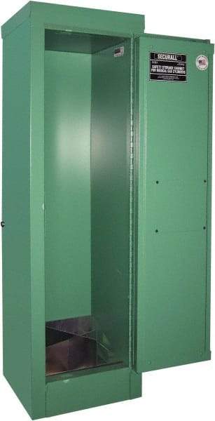 Securall Cabinets - 1 Door, Green Steel Standard Safety Cabinet for Flammable and Combustible Liquids - 44" High x 14" Wide x 13-5/8" Deep, Manual Closing Door, 3 Point Key Lock, D, E Cylinder Capacity - Exact Tool & Supply