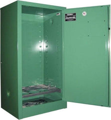 Securall Cabinets - 1 Door, Green Steel Standard Safety Cabinet for Flammable and Combustible Liquids - 65" High x 43" Wide x 34" Deep, Manual Closing Door, 3 Point Key Lock, H Cylinder Capacity - Exact Tool & Supply