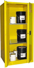 Securall Cabinets - 2 Door, 2 Shelf, Yellow Steel Standard Safety Cabinet for Flammable and Combustible Liquids - 65" High x 31" Wide x 31" Deep, Manual Closing Door, 3 Point Key Lock, 60 Gal Capacity - Exact Tool & Supply