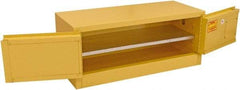 Securall Cabinets - 2 Door, 1 Shelf, Yellow Steel Stackable Safety Cabinet for Flammable and Combustible Liquids - 20" High x 43" Wide x 18" Deep, Self Closing Door, 3 Point Key Lock, 12 Gal Capacity - Exact Tool & Supply