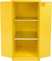 Securall Cabinets - 2 Door, 2 Shelf, Yellow Steel Standard Safety Cabinet for Flammable and Combustible Liquids - 65" High x 31" Wide x 31" Deep, Manual Closing Door, 3 Point Key Lock, 60 Gal Capacity - Exact Tool & Supply