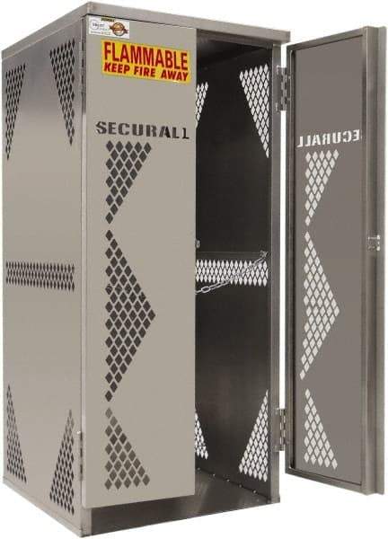 Securall Cabinets - 2 Door, Silver Aluminum Standard Safety Cabinet for Flammable and Combustible Liquids - 65" High x 30" Wide x 32" Deep, Manual Closing Door, Padlockable Hasp, Vertical Cylinder Capacity - Exact Tool & Supply
