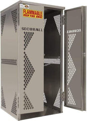 Securall Cabinets - 2 Door, Silver Steel Standard Safety Cabinet for Flammable and Combustible Liquids - 65" High x 30" Wide x 32" Deep, Manual Closing Door, Padlockable Hasp, Vertical Cylinder Capacity - Exact Tool & Supply