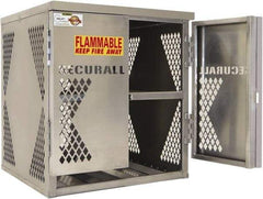 Securall Cabinets - 2 Door, 2 Shelf, Yellow Steel Standard Safety Cabinet for Flammable and Combustible Liquids - 33" High x 30" Wide x 32" Deep, Manual Closing Door, Padlockable Hasp, 20 or 33 Lb Cylinder Capacity - Exact Tool & Supply