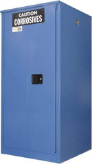 Securall Cabinets - 2 Door, 2 Shelf, Blue Steel Standard Safety Cabinet for Corrosive Chemicals - 65" High x 34" Wide x 34" Deep, Sliding Door, 3 Point Key Lock, 60 Gal Capacity - Exact Tool & Supply