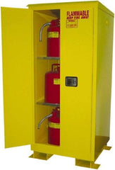 Securall Cabinets - 2 Door, 2 Shelf, Yellow Steel Standard Safety Cabinet for Flammable and Combustible Liquids - 69" High x 31" Wide x 31" Deep, Manual Closing Door, 3 Point Key Lock, 60 Gal Capacity - Exact Tool & Supply