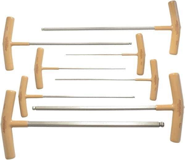 Paramount - 8 Piece T-Handle Cushion Grip Ball End Hex Key Set - Hex Range 2 to 10mm, Protanium High Torque Steel - Exact Tool & Supply