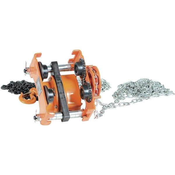 Vestil - 0.5 Ton Capacity Low Headroom Geared Trolley - 2" to 6" Flange Width - Exact Tool & Supply