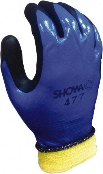 SHOWA - Size M (7) Nitrile Coated Nitrile Foam Cold Protection Work Gloves - For General Purpose, Fully Coated, Knit Wrist Cuff, Full Fingered, Blue/Black, Paired - Exact Tool & Supply