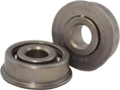 USDI - 1 Row, 1-1/16" OD, 3/8" Bore Diam, Round Open Conveyor Roller Bearing - 75 Lb Capacity, 550 Max RPM, with Flange, Steel with Steel Housing - Exact Tool & Supply