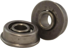USDI - 1 Row, 11/16" OD, 1/4" Bore Diam, Round Open Conveyor Roller Bearing - 35 Lb Capacity, 550 Max RPM, with Flange, Steel with Steel Housing - Exact Tool & Supply