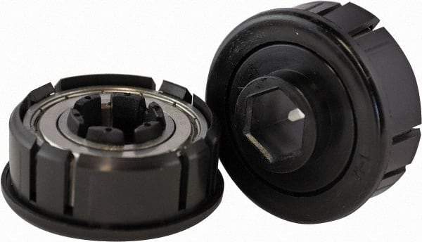 USDI - 1 Row, 2.262" OD, 11/16" Hex Double Seal Conveyor Roller Bearing - 750 Lb Capacity, 550 Max RPM, with Flange, Steel with Plastic, Zinc Housing - Exact Tool & Supply