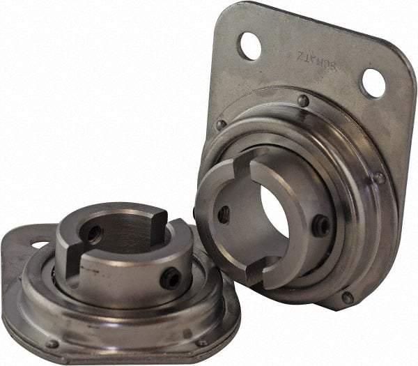 USDI - 1 Row, 1" OD, 1-1/4" Bore Diam, Round Open Conveyor Roller Bearing - 440 Lb Capacity, 550 Max RPM, with Flange, Steel with Steel Housing - Exact Tool & Supply