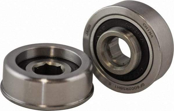USDI - 1 Row, 1-1/2" OD, 7/16" Hex Double Shield Conveyor Roller Bearing - 635 Lb Capacity, 550 Max RPM, with Flange, Steel with Zinc Housing - Exact Tool & Supply