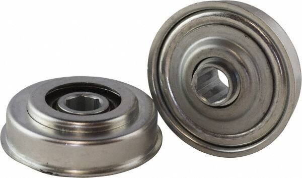 USDI - 1 Row, 3.19" OD, 11/16" Hex Open Conveyor Roller Bearing - 425 Lb Capacity, 550 Max RPM, with Flange, Steel with Zinc Housing - Exact Tool & Supply
