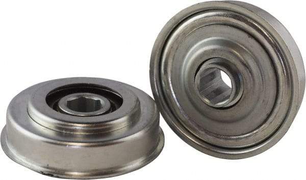 USDI - 1 Row, 3.19" OD, 11/16" Hex Single Seal Conveyor Roller Bearing - 425 Lb Capacity, 550 Max RPM, with Flange, Steel with Zinc Housing - Exact Tool & Supply