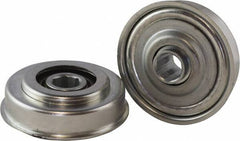USDI - 1 Row, 3.19" OD, 11/16" Hex Open Conveyor Roller Bearing - 425 Lb Capacity, 550 Max RPM, with Flange, Steel with Zinc Housing - Exact Tool & Supply
