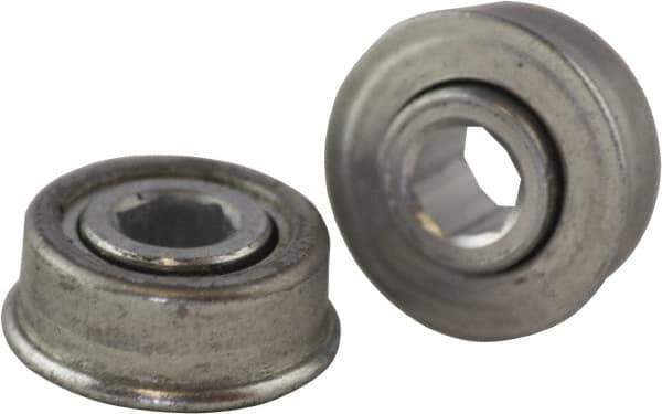 USDI - 1 Row, 0.908" OD, 5/16" Hex Open Conveyor Roller Bearing - 35 Lb Capacity, 550 Max RPM, with Flange, Steel with Zinc Housing - Exact Tool & Supply